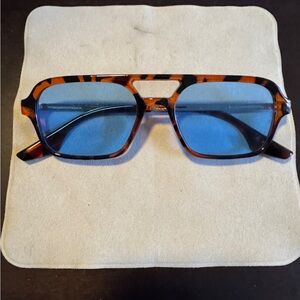 Tortoise Shell Blue Lens Sunglasses